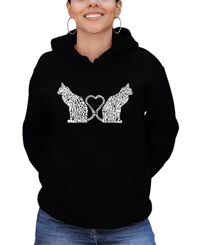 La Pop Art Women's Word Art Cat Tail Heart Hooded Sweatshirt In Black