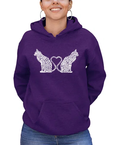 La Pop Art Women's Word Art Cat Tail Heart Hooded Sweatshirt In Purple