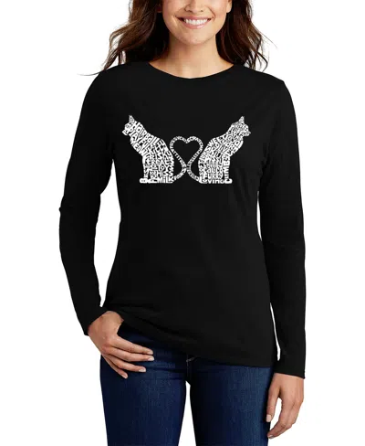 La Pop Art Women's Word Art Cat Tail Heart Long Sleeve T-shirt In Black
