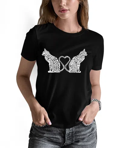 La Pop Art Women's Word Art Cat Tail Heart T-shirt In Black