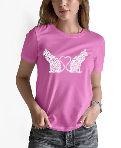 La Pop Art Women's Word Art Cat Tail Heart T-shirt In Pink