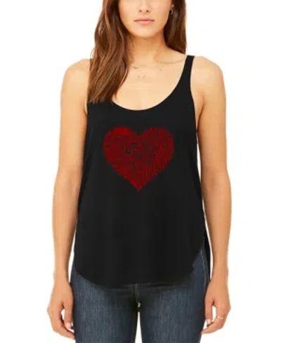 La Pop Art Women's Word Art Country Music Heart Flowy Tank Top In Black