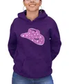 La Pop Art Women's Word Art Cowgirl Hat Hooded Sweatshirt In Purple