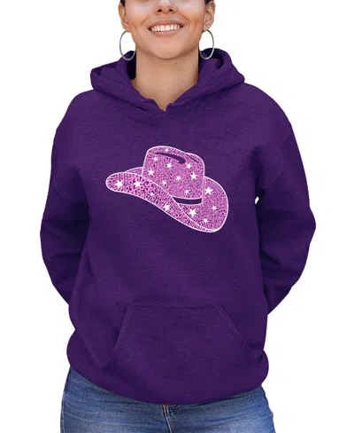 La Pop Art Women's Word Art Cowgirl Hat Hooded Sweatshirt In Purple