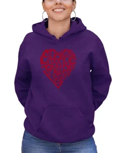La Pop Art Women's Word Art Crazy Little Thing Called Love Hooded Sweatshirt In Purple