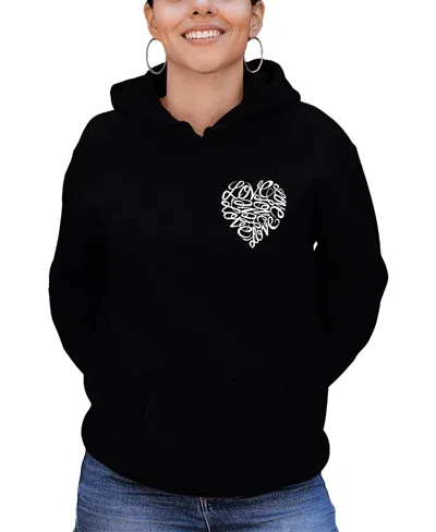 La Pop Art Women's Word Art Cursive Heart Hooded Sweatshirt In Black