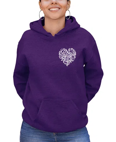 La Pop Art Women's Word Art Cursive Heart Hooded Sweatshirt In Purple