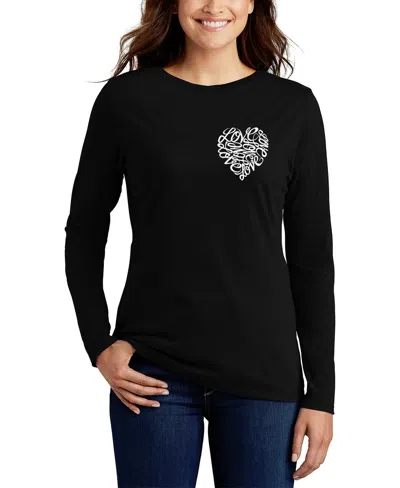 La Pop Art Women's Word Art Cursive Heart Long Sleeve T-shirt In Black