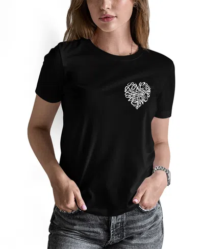 La Pop Art Women's Word Art Cursive Heart T-shirt In Black