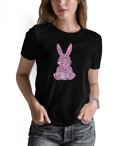 La Pop Art Women's Word Art Easter Bunny Short Sleeve T-shirt In Black