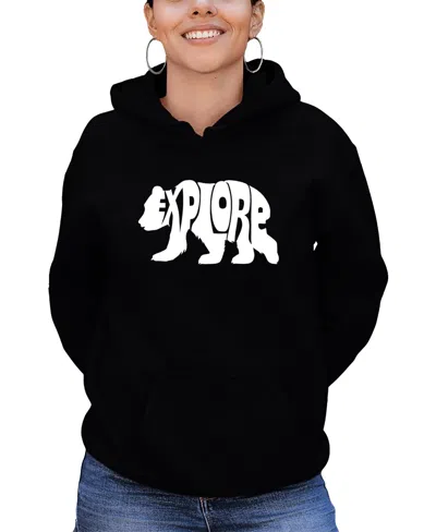 La Pop Art Women's Word Art Explore Hooded Sweatshirt In Black
