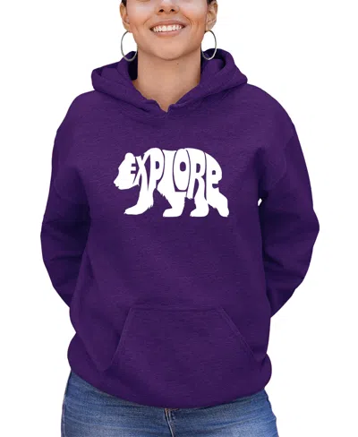 La Pop Art Women's Word Art Explore Hooded Sweatshirt In Purple