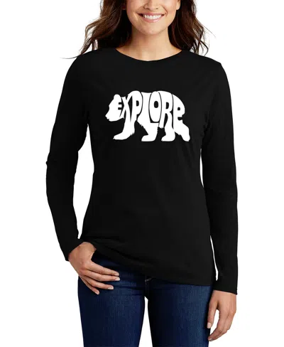 La Pop Art Women's Word Art Explore Long Sleeve T-shirt In Black