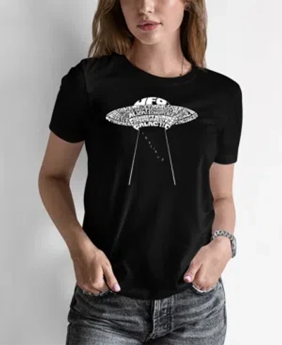 La Pop Art Women's Word Art Flying Saucer Ufo T-shirt In Black