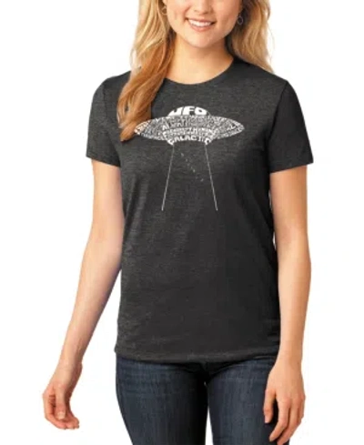 La Pop Art Women's Word Art Flying Saucer Ufo T-shirt In Black