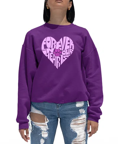 La Pop Art Women's Word Art Forever In Our Hearts Crewneck Sweatshirt In Purple