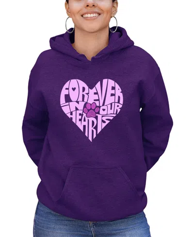 La Pop Art Women's Word Art Forever In Our Hearts Hooded Sweatshirt In Purple