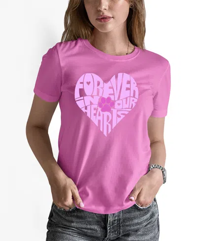 La Pop Art Women's Word Art Forever In Our Hearts T-shirt In Pink