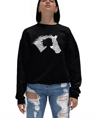 La Pop Art Women's Word Art Girl Horse Crewneck Sweatshirt In Black
