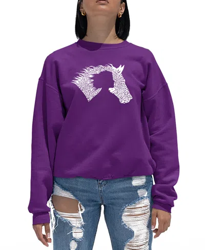 La Pop Art Women's Word Art Girl Horse Crewneck Sweatshirt In Purple