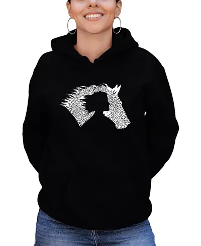 La Pop Art Women's Word Art Girl Horse Hooded Sweatshirt In Black