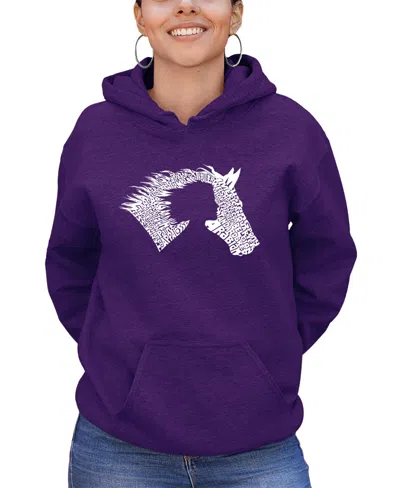 La Pop Art Women's Word Art Girl Horse Hooded Sweatshirt In Purple