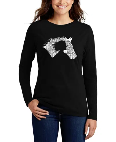 La Pop Art Women's Word Art Girl Horse Long Sleeve T-shirt In Black