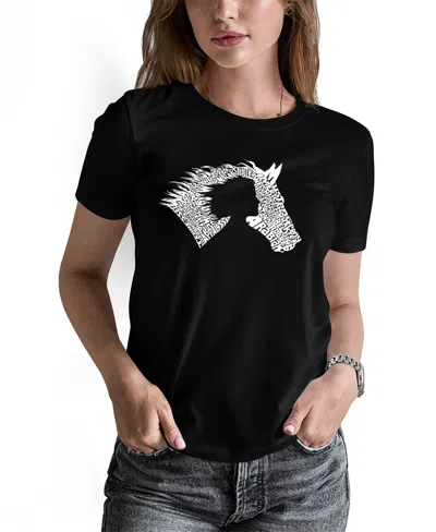 La Pop Art Women's Word Art Girl Horse T-shirt In Black