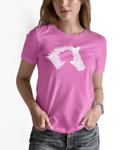 La Pop Art Women's Word Art Girl Horse T-shirt In Pink