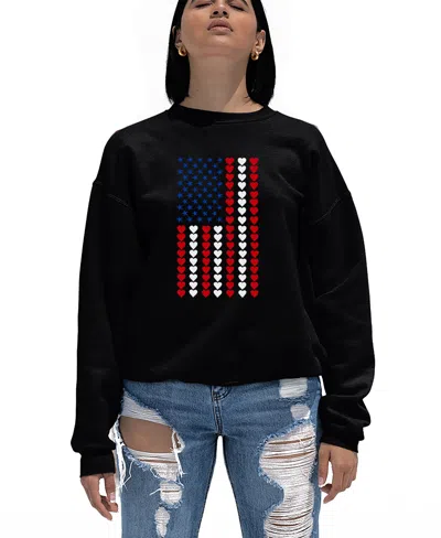 La Pop Art Women's Word Art Heart Flag Crewneck Sweatshirt In Black