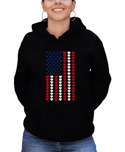 La Pop Art Women's Word Art Heart Flag Hooded Sweatshirt In Black