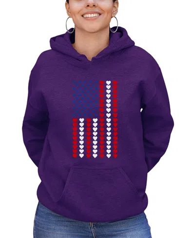 La Pop Art Women's Word Art Heart Flag Hooded Sweatshirt In Purple