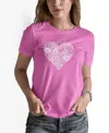 La Pop Art Women's Word Art Heart Flowers Short Sleeve T-shirt In Pink