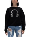 La Pop Art Women's Word Art Music Note Headphones Crewneck Sweatshirt In Black