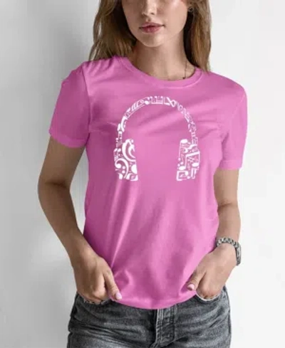 La Pop Art Women's Word Art Music Note Headphones T-shirt In Pink