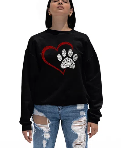 La Pop Art Women's Word Art Paw Heart Crewneck Sweatshirt In Black