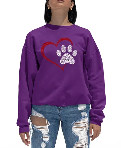 La Pop Art Women's Word Art Paw Heart Crewneck Sweatshirt In Purple