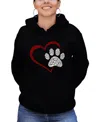 LA POP ART WOMEN'S WORD ART PAW HEART HOODED SWEATSHIRT
