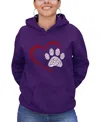 LA POP ART WOMEN'S WORD ART PAW HEART HOODED SWEATSHIRT