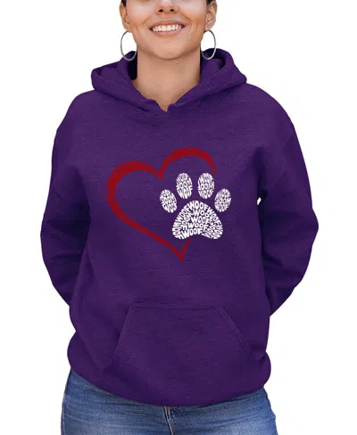 La Pop Art Women's Word Art Paw Heart Hooded Sweatshirt In Purple