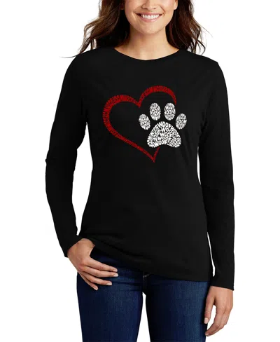 La Pop Art Women's Word Art Paw Heart Long Sleeve T-shirt In Black