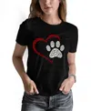 La Pop Art Women's Word Art Paw Heart T-shirt In Black