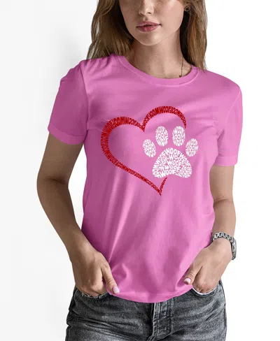 La Pop Art Women's Word Art Paw Heart T-shirt In Pink