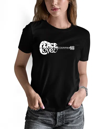 La Pop Art Women's Word Art Peace Love Country Short Sleeve T-shirt In Black