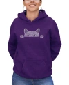 La Pop Art Women's Word Art Peeking Cat Hooded Sweatshirt In Purple