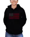 La Pop Art Women's Hooded Word Art Usa Flag Sweatshirt Top In Black