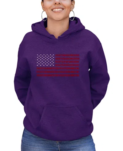 La Pop Art Women's Word Art Proud To Be An American Hooded Sweatshirt In Purple