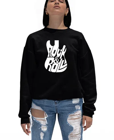 La Pop Art Women's Word Art Rock And Roll Guitar Crewneck Sweatshirt In Black