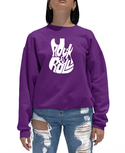 La Pop Art Women's Word Art Rock And Roll Guitar Crewneck Sweatshirt In Purple