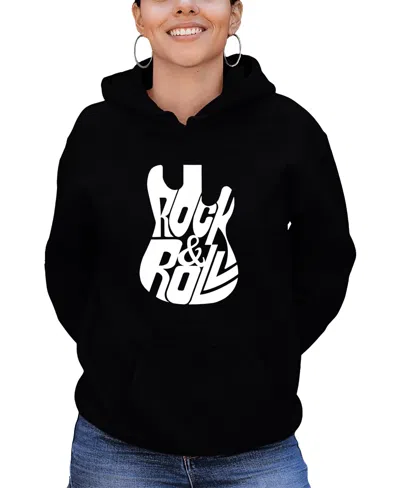 La Pop Art Women's Word Art Rock And Roll Guitar Hooded Sweatshirt In Black